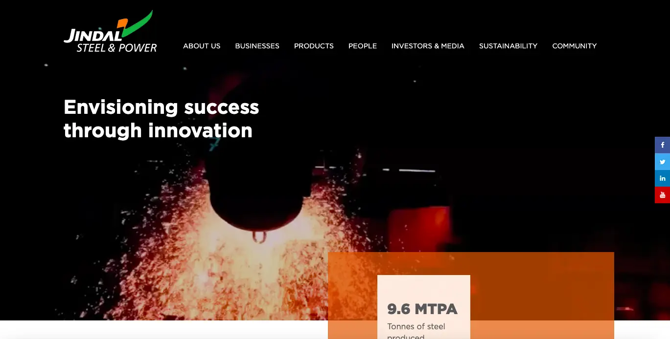 Jindal Steel — Desktop Website Jindal Steel and Power desktop website with manufacturing imagery
