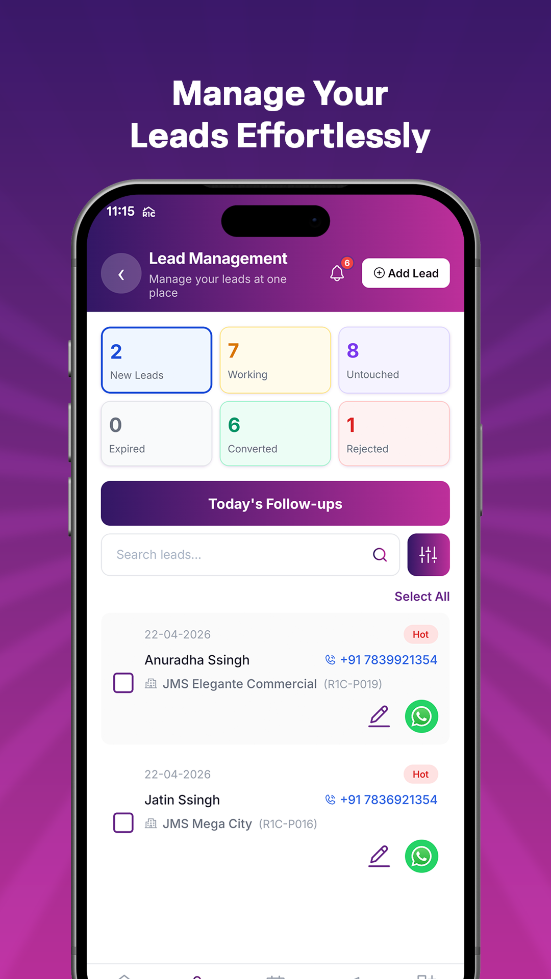 real1connect app lead management project screen real1connect app lead management project screen